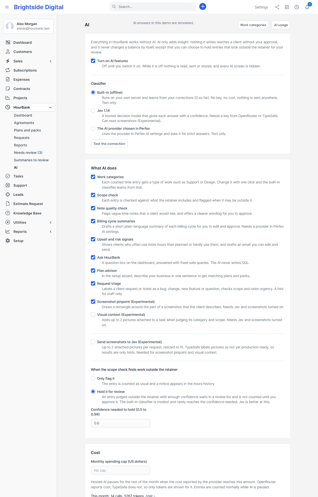 The AI settings page