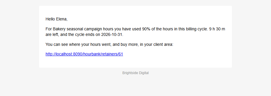 A usage alert email as the client sees it