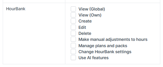 HourBank permissions in a Perfex role