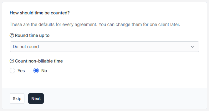 Wizard step 1: how time is counted